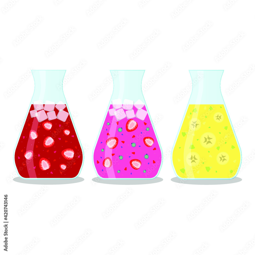 Vector illustration of smoothie jugs on white background. Healthy food and drinks. 