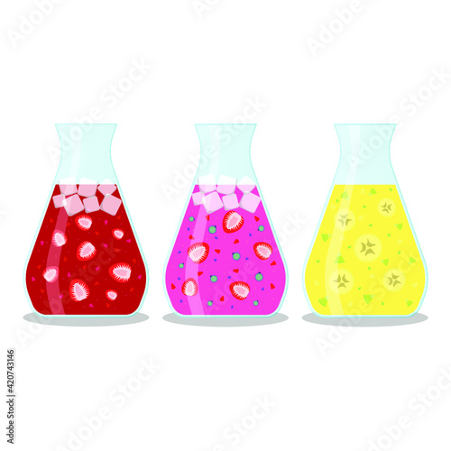 Vector illustration of smoothie jugs on white background. Healthy food and drinks. 