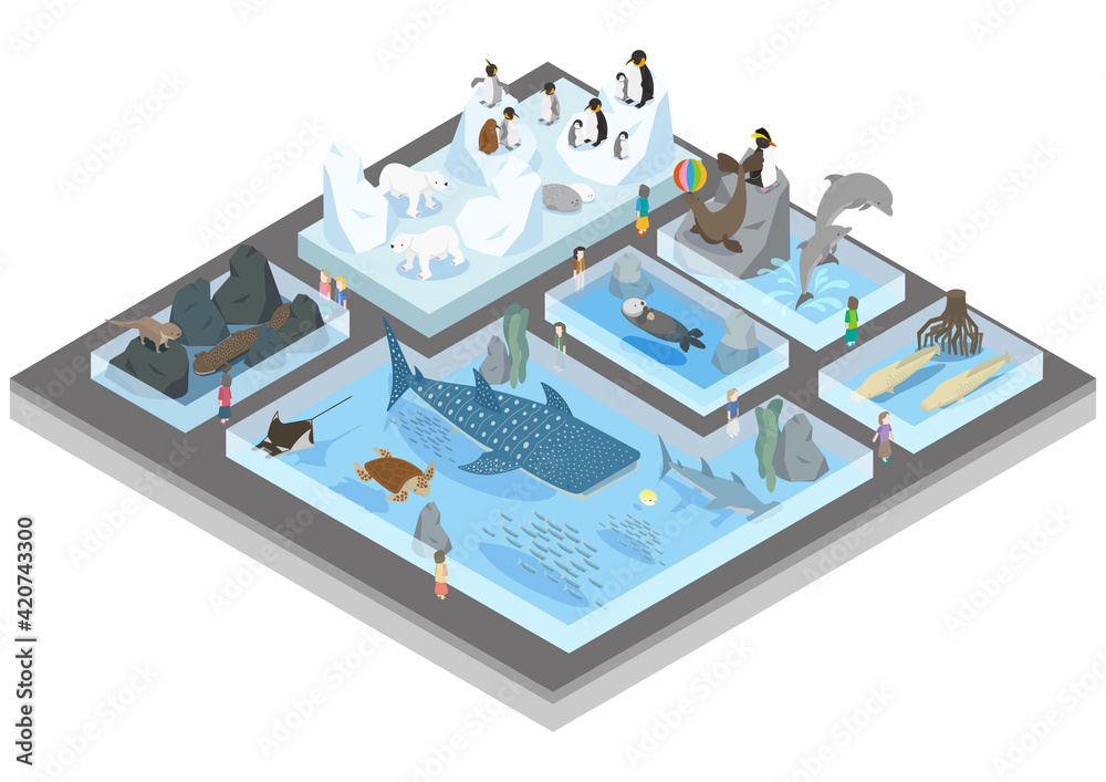 水族館の館内マップのようなアイソメイラスト Stock Vector Adobe Stock