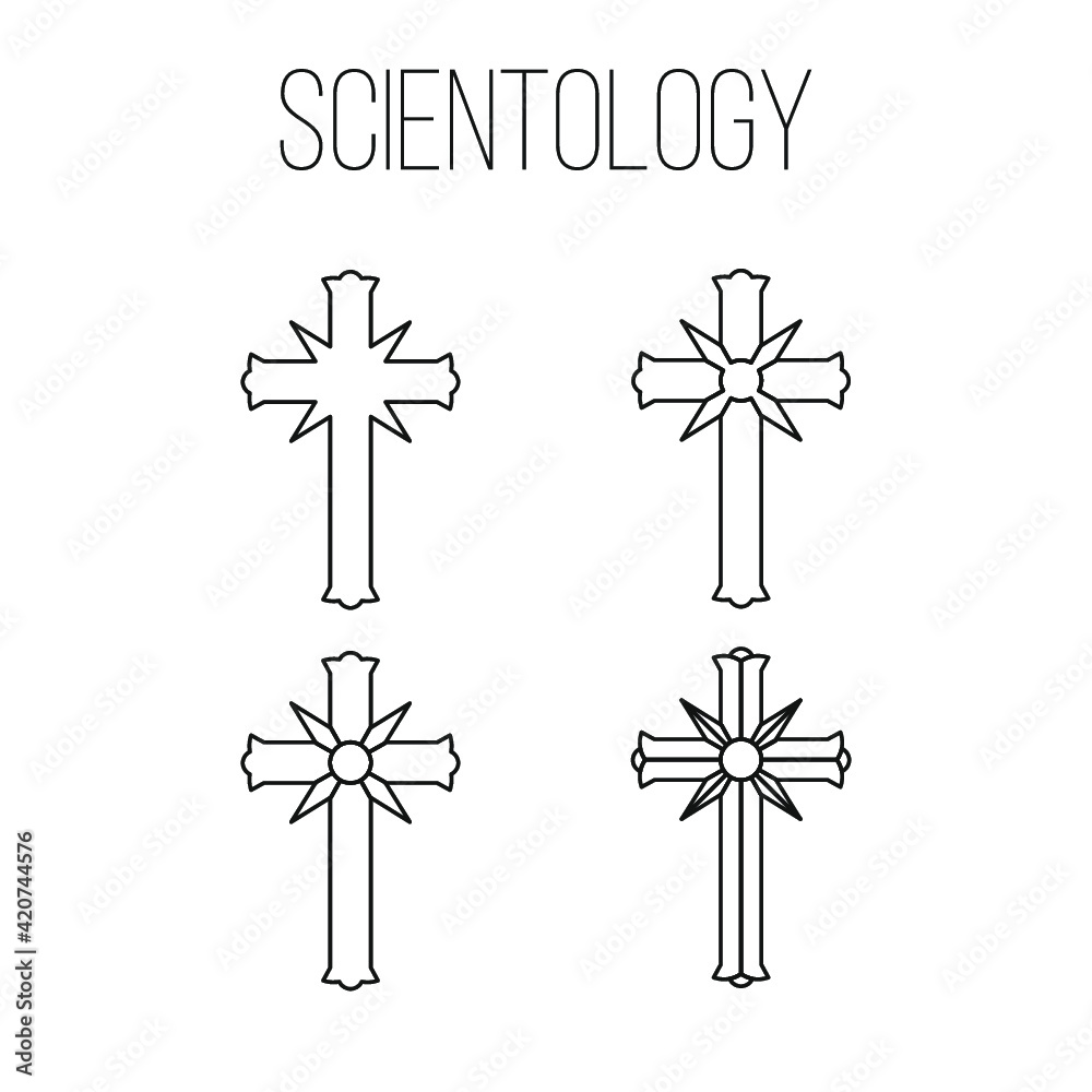 Vector illustrations set of scientology signs and attributes on white background. 