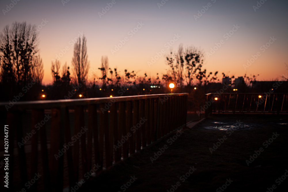Obraz premium golden sunset over the city in the park