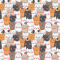 Gardinen Tiermuster Vector cute cats pastel color seamless pattern background.  © Mooam