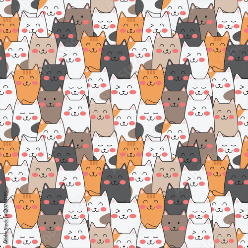 Vector cute cats pastel color seamless pattern background.