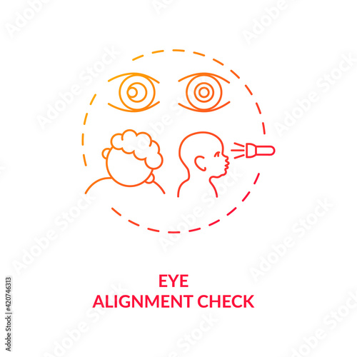 Eye alignment check concept icon. Eye screening for children. Comparing reaction on light reflex of both eyes idea thin line illustration. Vector isolated outline RGB color drawing