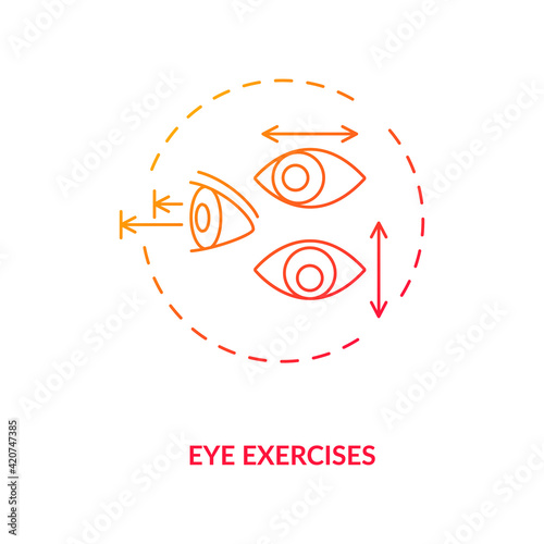 Eye exercises concept icon. Eye diseases treatment methods. Treating defects in eye movements and working process idea thin line illustration. Vector isolated outline RGB color drawing