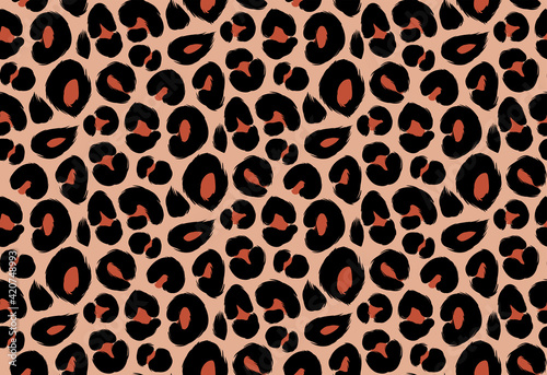 Leopard print, cheetah seamless pattern, jaguar texture. Jungle exotic background. Leo repeat vector design. Wild Animals fur illustration.