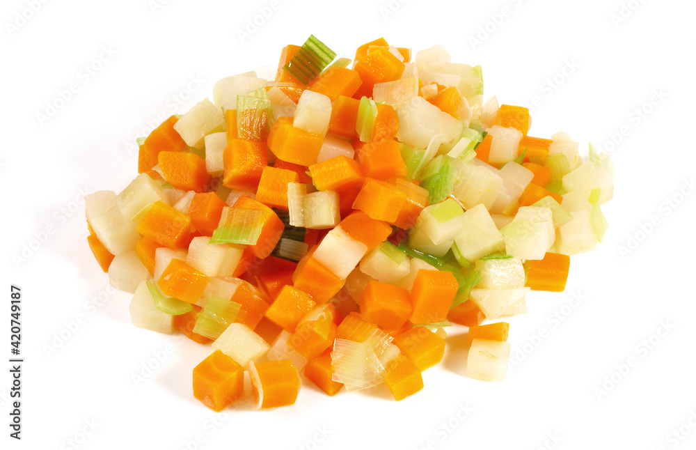 Boiled Vegetable Dice on white Background Isolated Boiled Vegetable Dice on white Background Isolated