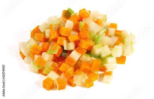 Boiled Vegetable Dice on white Background Isolated