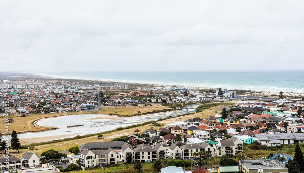 Panoramic Elevated view of Muizenberg beach in False Bay Cape Town