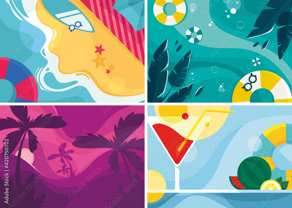Collection of summer banners. Flyer templates in flat design.