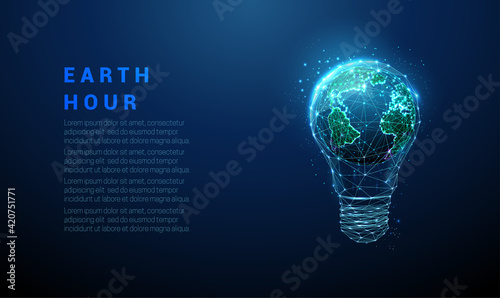 Abstract blue light bulb with planet Earth inside