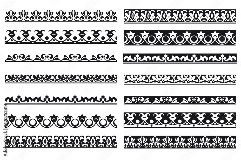 Set of decorative floral seamless ornamental border - Vector modular