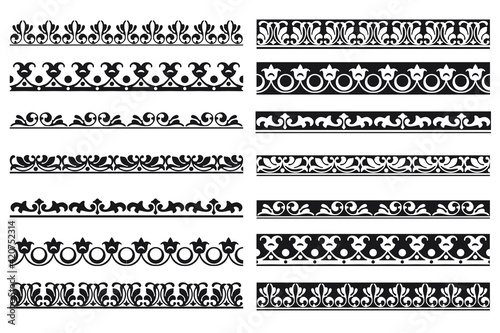 Set of decorative floral seamless ornamental border - Vector modular