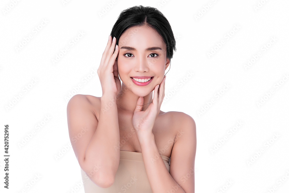 Beautiful young asian woman with clean fresh skin on white background, Face care, Facial treatment, Cosmetology, beauty and spa, Asian women portrait Beautiful young asian woman with clean fresh skin on white background, Face care, Facial treatment, Cosmetology, beauty and spa, Asian women portrait