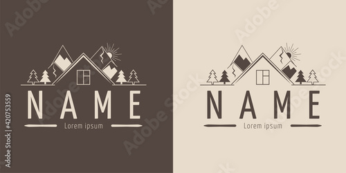 Housing company emblem, real estate agency. Vector line icon logo resort, guest house, real estate.