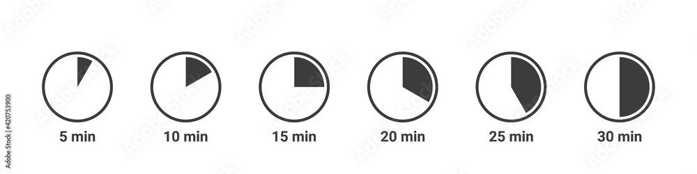 Meal preparation time icons. Cook time icons. Boiling time. Frying time icons. Vector illustration Meal preparation time icons. Cook time icons. Boiling time. Frying time icons. Vector illustration