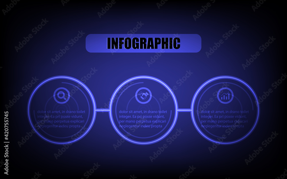 Circle thin line infographics design presentation three steps. Business infographic design template with circle 3 options. Vector design concept circle label banner elements presentation 3 steps.