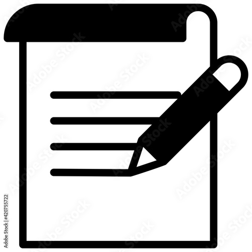 Paper with pencil, icon of article writing