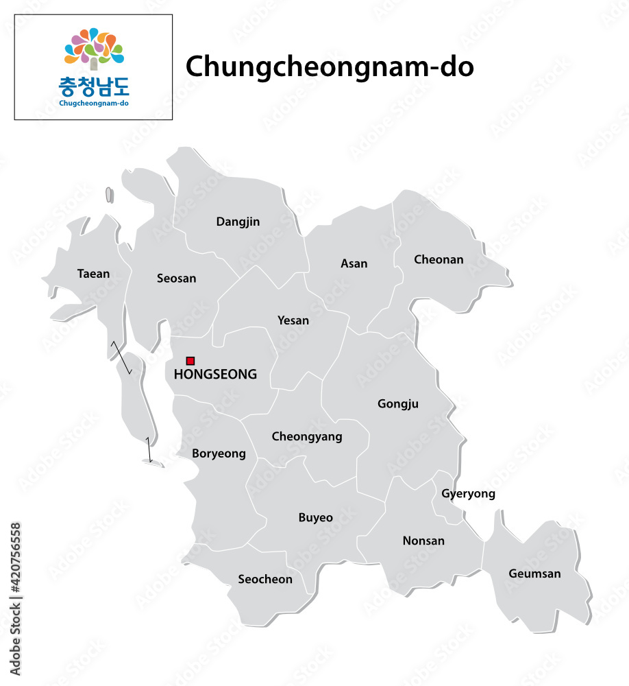 Fototapeta premium administrative vector map of the South Korean province of South Chungcheong with flag