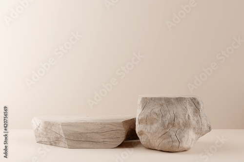 Fototapeta Naklejka Na Ścianę i Meble -  Wooden product display podium on brown background. 3D rendering