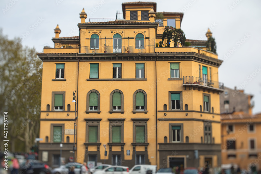 Trastevere district, Rome, Italy, view of rione Trastevere, Roma, with historical narrow streets, Municipio I, west bank of Tiber in Rome, Lazio, Italy, cozy streets with restaurants and architecture