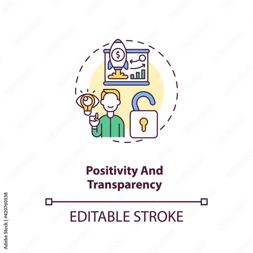 Positivity and transparency concept icon. Inspiring for effective work idea thin line illustration. Strategy of motivation workers. Vector isolated outline RGB color drawing. Editable stroke