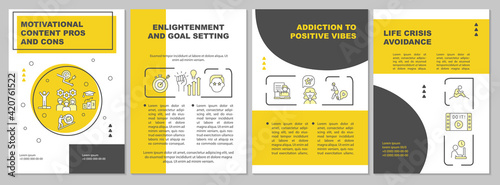 Motivational content pros and cons brochure template. Goal setting. Flyer, booklet, leaflet print, cover design with linear icons. Vector layouts for magazines, annual reports, advertising posters