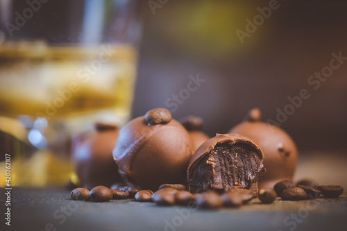 Close up image of chocolate truffles in a restaurant