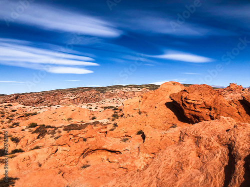 Red rocks. National park. Angle View Of Rock Formations Against Sky. Monument Valley environment panoramic