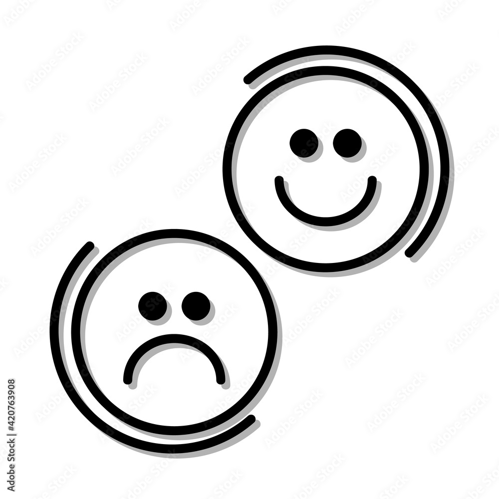Sad and happy smile icon. Outline pictogram isolated on white Sad and happy smile icon. Outline pictogram isolated on white