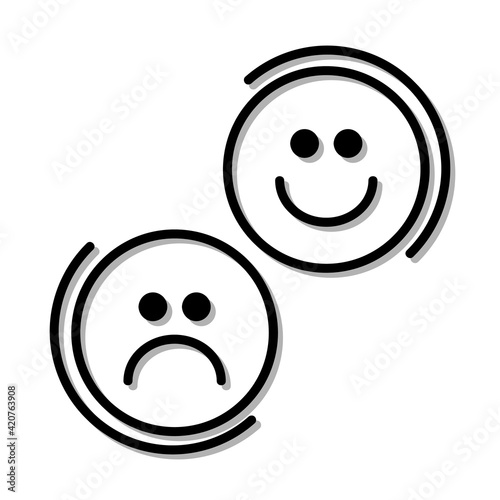 Sad and happy smile icon. Outline pictogram isolated on white
