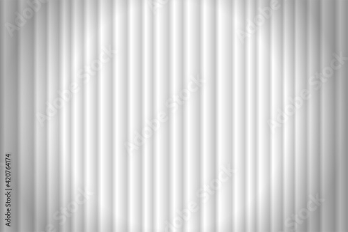 Closed white curtain with many shadow stage background spotlight beam illuminated. Theatrical fabric drapes stage opening ceremony. Vector gradient illustration