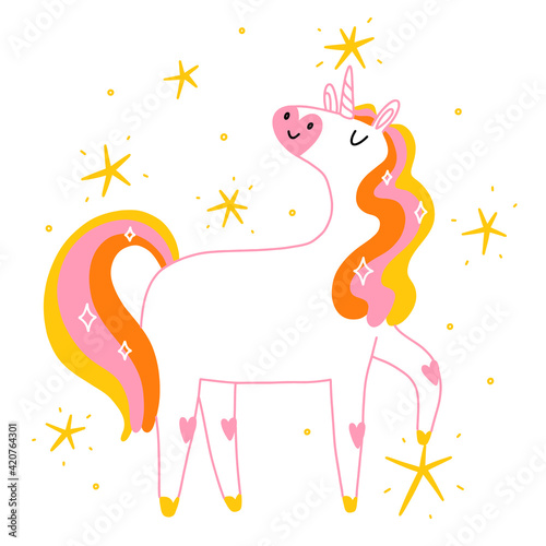 Magic unicorn character, vector illustration