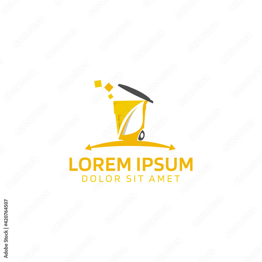 Modern trash can with leaf vector logo illustration Modern trash can with leaf vector logo illustration