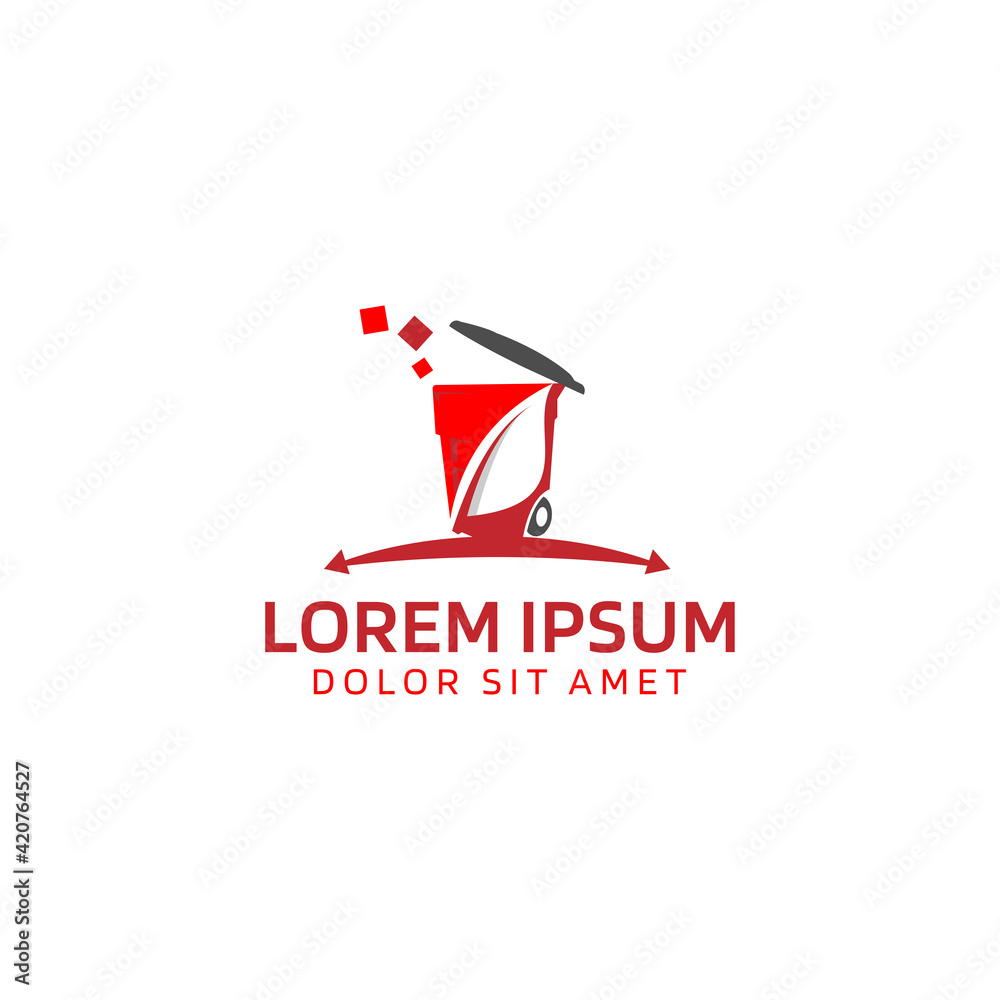 Modern trash can with leaf vector logo illustration Modern trash can with leaf vector logo illustration