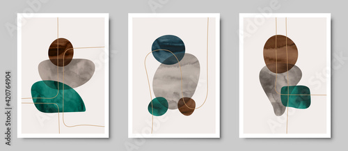 Set of trendy contemporary abstract creative  hand painted compositions for wall decoration, postcard or brochure cover design in vintage style art.  
EPS10 vector.