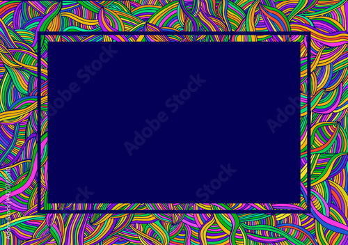 Motley bright summer frame with amazing colorful waves and place for text.