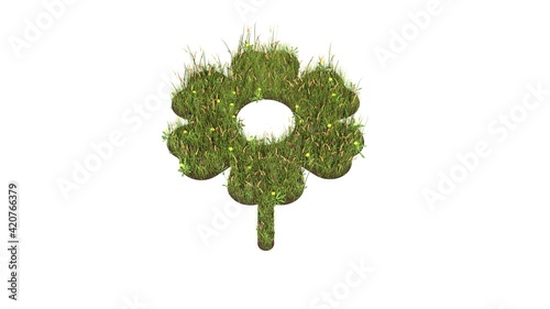 3d rendered grass field of symbol of flower isolated on white background