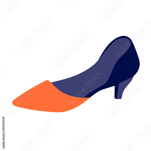 Blue shoes with low heels. Fashionable women's shoes. Vector flat illustration 