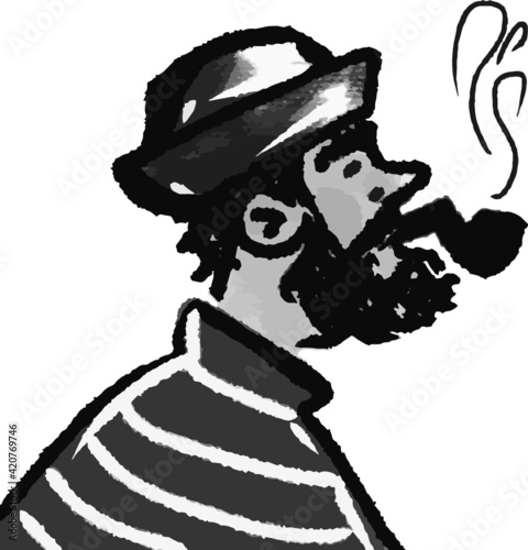 vector illustration of seaman with smoking pipe in profile