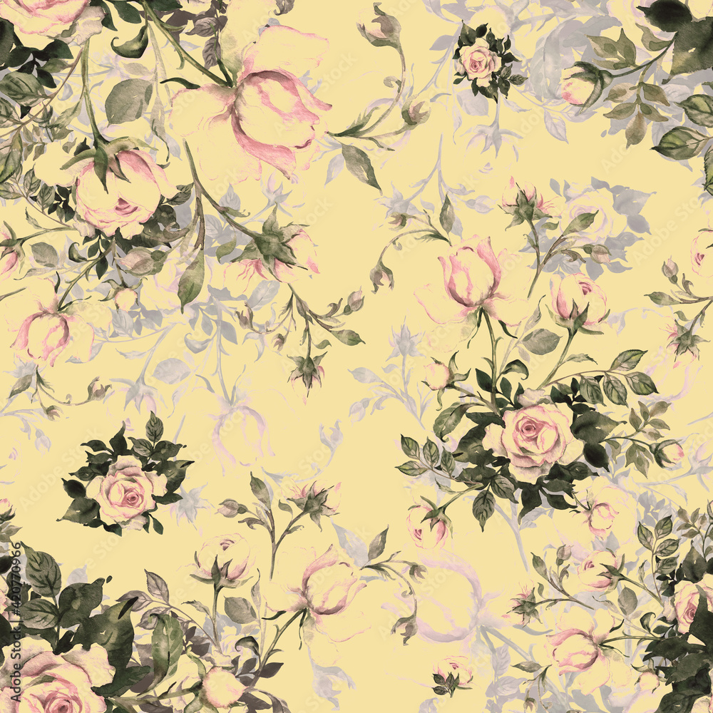 Abstract seamless pattern of drawn stylized flowers