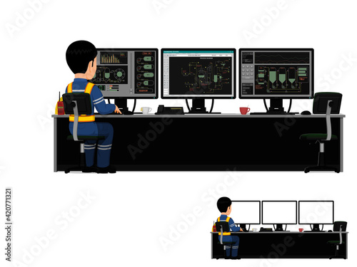 A worker is working in control room