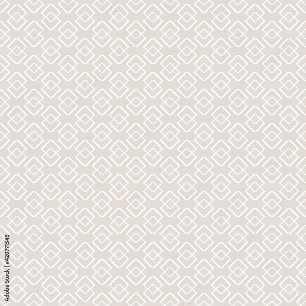 Subtle vector abstract geometric pattern with linear shapes, small rhombuses, diamonds. Stylish minimal light beige geo texture. Modern minimalist background. Repeat design for decor, wallpaper, print