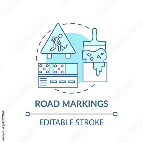 Road markings concept icon. Microplastics sources idea thin line illustration. Environmental responsibility. Highway code. Vector isolated outline RGB color drawing. Editable stroke
