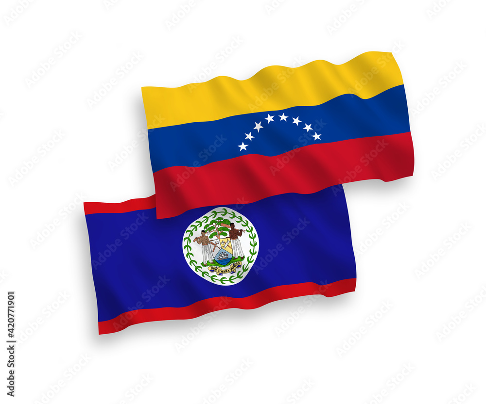 Flags of Venezuela and Belize on a white background Flags of Venezuela and Belize on a white background