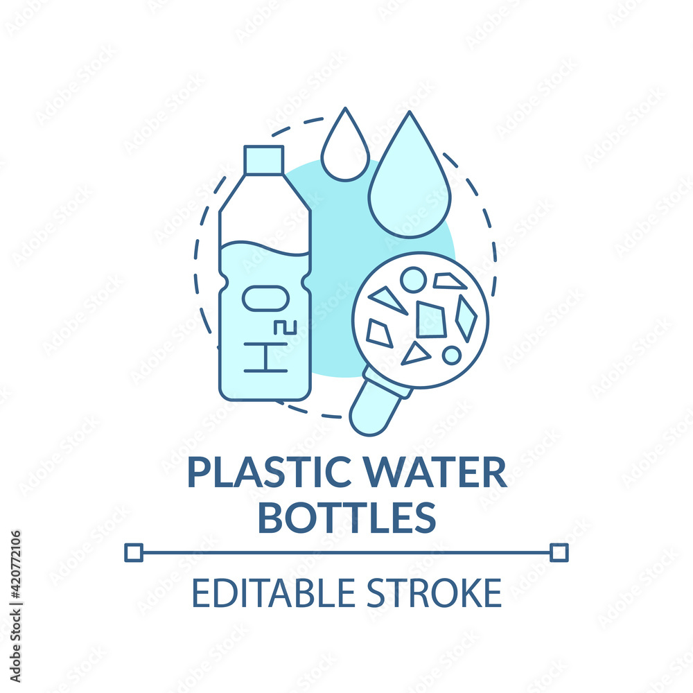 Plastic water bottles concept icon. Top environmental challenges idea thin line illustration. Effects of plastic on nature. Vector isolated outline RGB color drawing. Editable stroke Plastic water bottles concept icon. Top environmental challenges idea thin line illustration. Effects of plastic on nature. Vector isolated outline RGB color drawing. Editable stroke