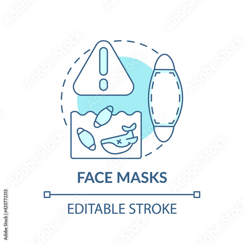 Face masks concept icon. Top environmental challenges idea thin line illustration. Protective equipment. Impact on environment. Vector isolated outline RGB color drawing. Editable stroke
