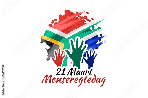 Translation: March 21.Human rights Day. Human rights day (menseregtedag) National day of South Africa Vector illustration. Suitable for greeting card, poster and banner.