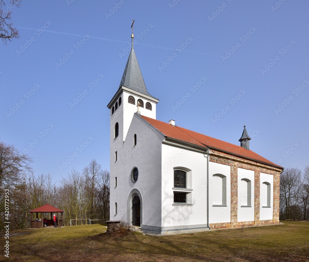 Former church on Cross Hill in Plzen Region now serves as a lookout tower for tourists, West Bohemia, Czech Republic.