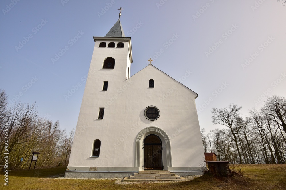 Former church on Cross Hill in Plzen Region now serves as a lookout tower for tourists, West Bohemia, Czech Republic.